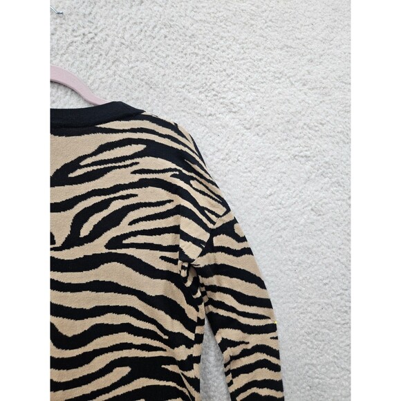 Express Women Sweater Medium Black Animal Print 100% Cotton Long Sleeve Cardigan - Picture 12 of 16